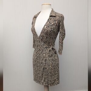 Vintage 90s Tan And Black Collared Wrap Dress By Rampage Size S